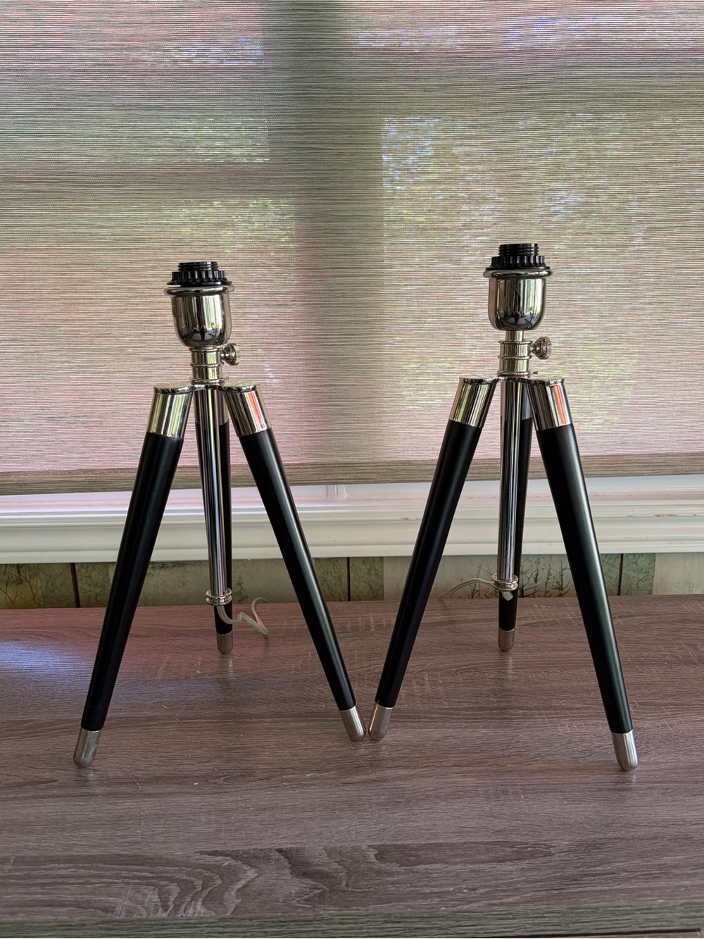 Ralph Lauren Table Lamps x 2 Black Silver Irwin Surveyor Tripod Nautical Theme